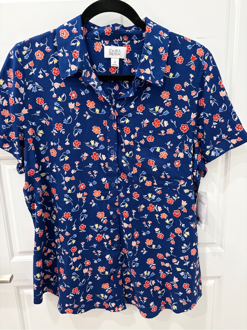 croft & barrow Navy Short-Sleeve Floral Button-Down Shirt